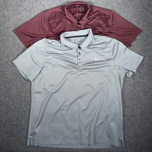 Nike Dri-FIT Golf Polo Shirts Lot 2 Mens Short Sleeve Gray Burgundy Stripe XXL